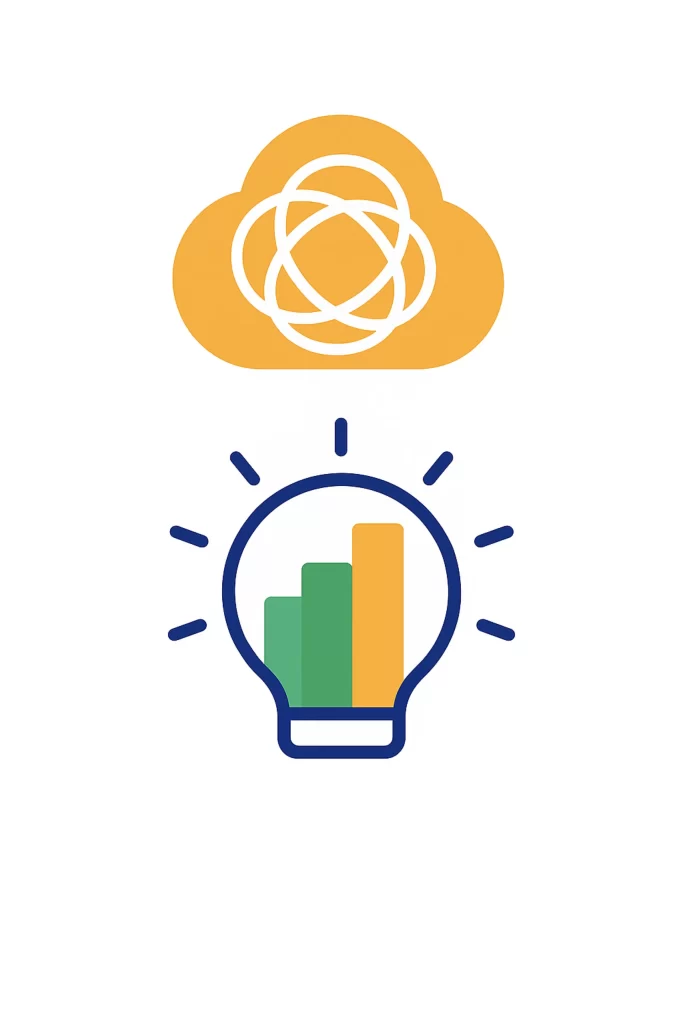 A confused cloud to a lightbulb with an orderly bar chart representing chaos to order